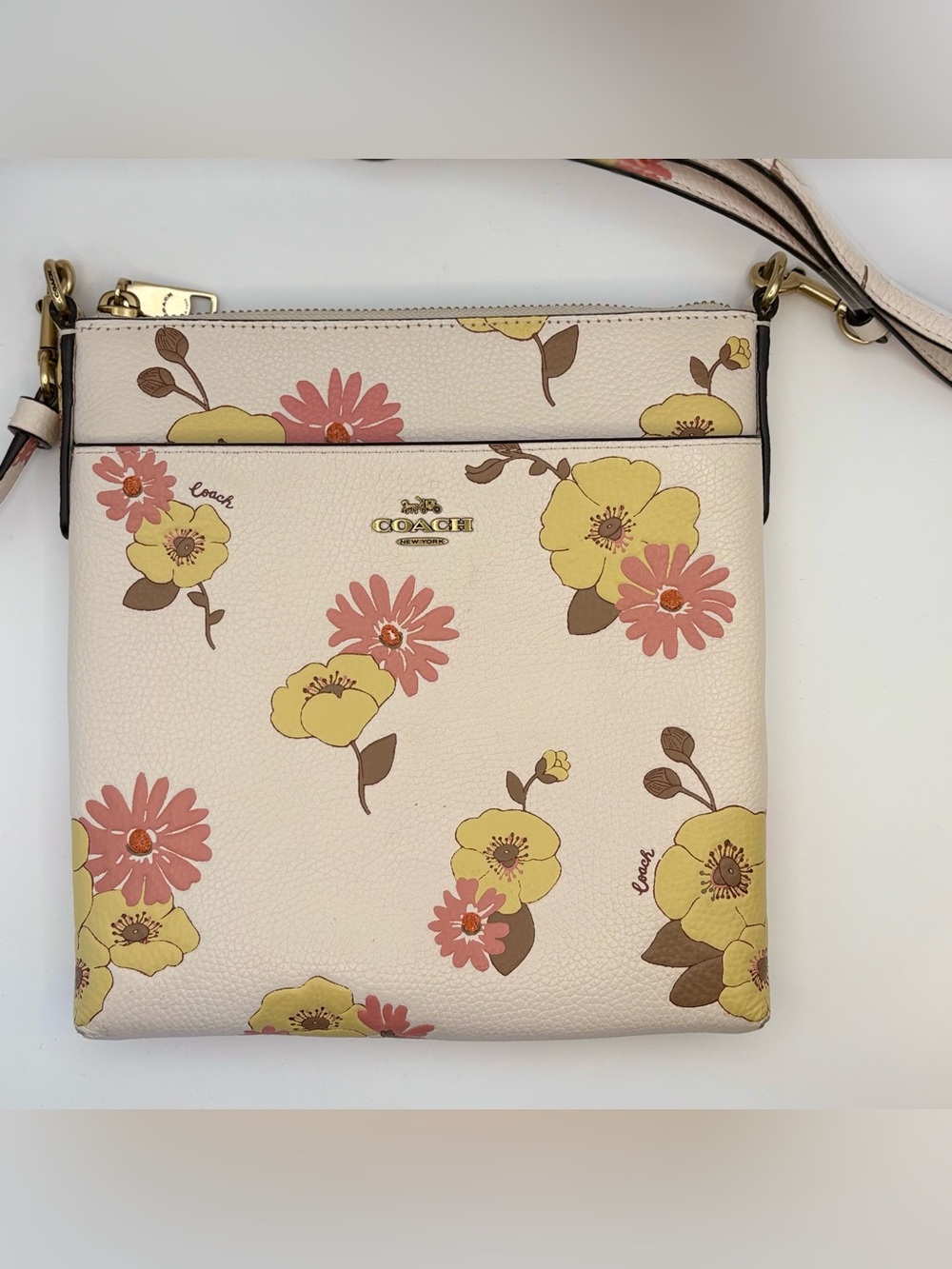 Coach Cream Floral Crossbody with Yellow and Pink Blooms